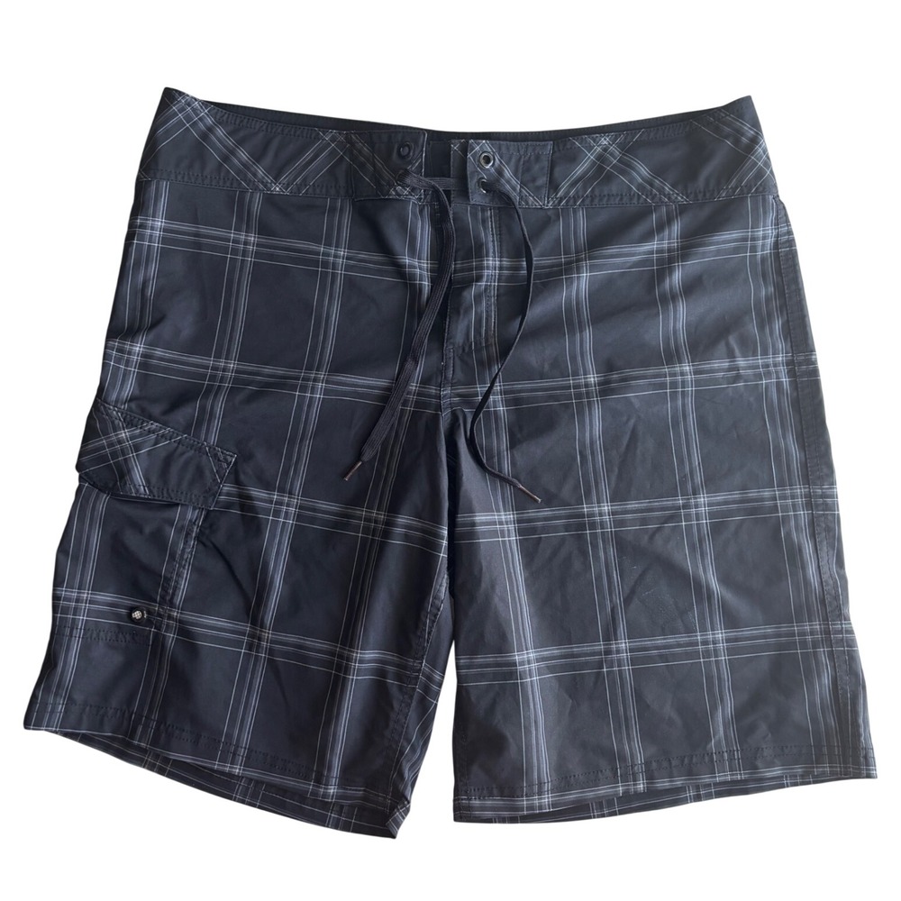 Mossimo Supply Co Mens Plaid Board Shorts Black White Swim Trunks Size 38